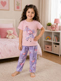 Pink Duck With Trouser Printed Kids Night Suit