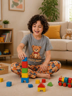 Grey Cute Bear Tshirt With Trouser Printed Kids Night Suit