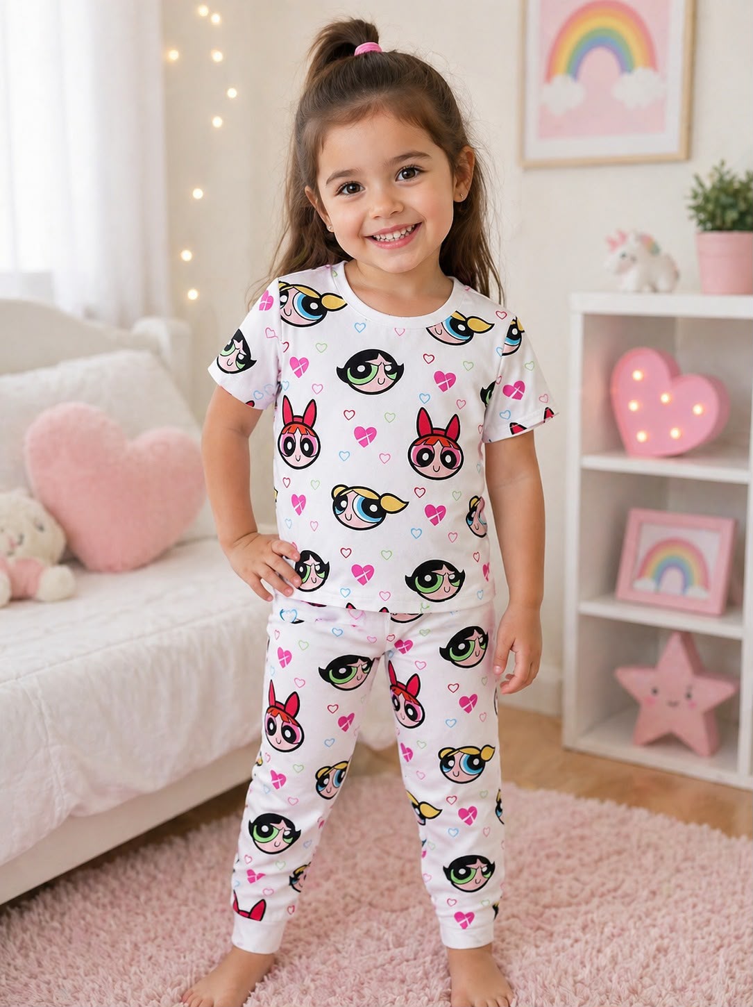 Powerpuff Tshirt With Trouser Printed Kids Night Suit