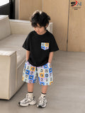 Black Stylish Pocket T-shirt With Short Printed Set