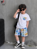 White Stylish Pocket T-shirt With Short Printed Set