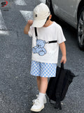 White Blue Pocket Style T-shirt With Short Printed Set