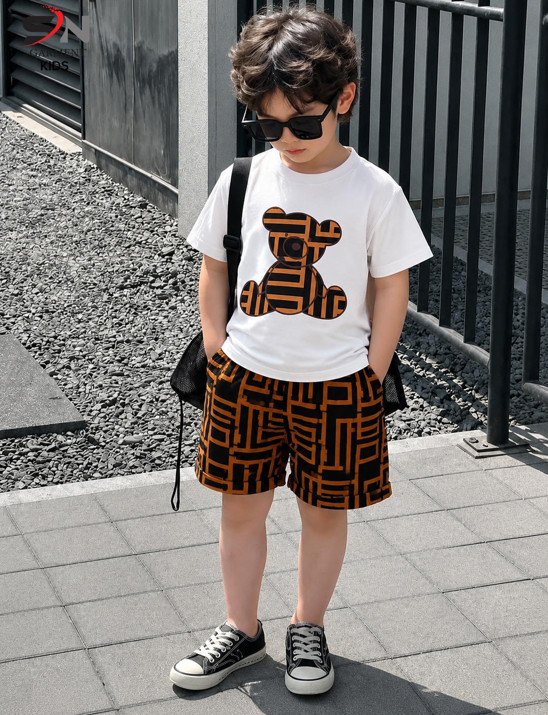 Brown Bear T-shirt With Short Printed Set