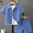 Blue 2Pcs Cord Set Shirt With Short Printed Set