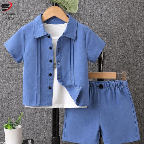 Blue 2Pcs Cord Set Shirt With Short Printed Set