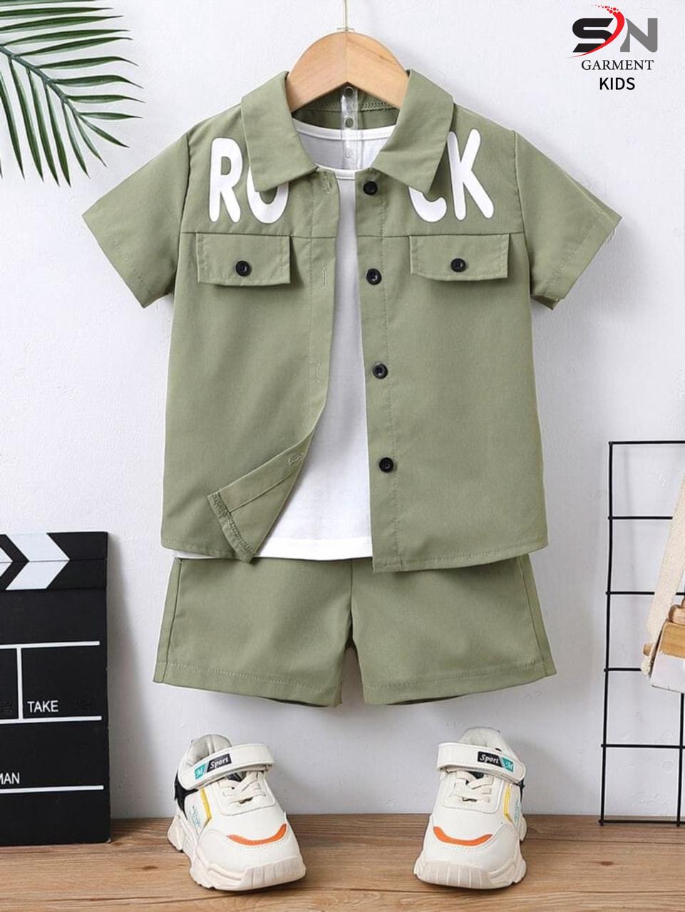 Rock Green 2Pcs Cord Set Shirt With Short Printed Set