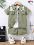 Rock Green 2Pcs Cord Set Shirt With Short Printed Set
