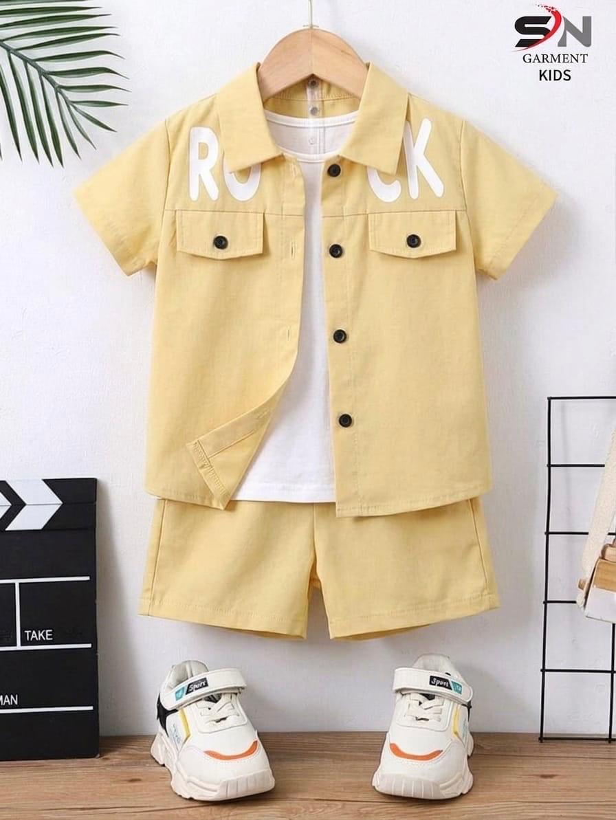 Rock Yellow 2Pcs Cord Set Shirt With Short Printed Set