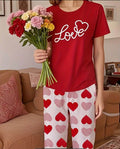 Red Love Heart Printed Pajama Set