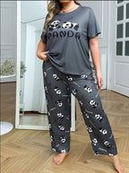 Grey Panda Print Pajama Set