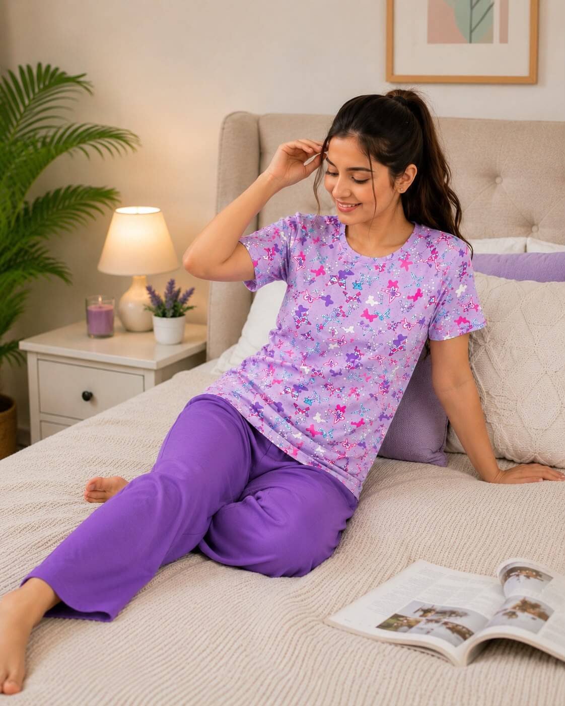 Purple Butterfly Print Pajama Set