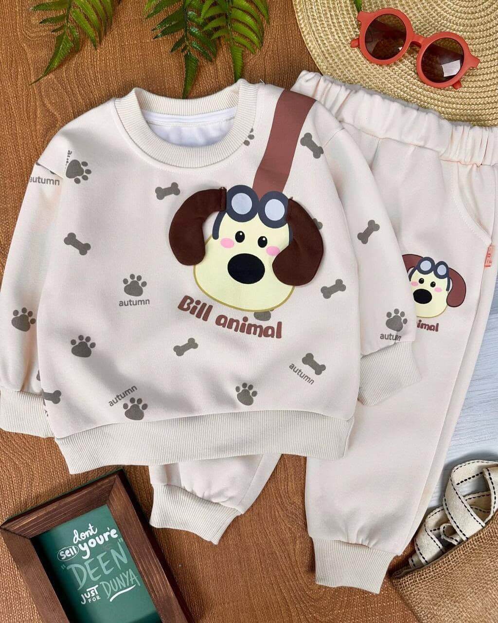 Bill Animal - Dog Print Fleece Co-ord Set (Beige)