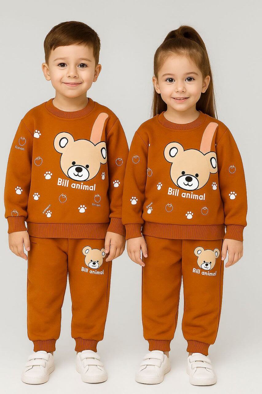 Bill Animal - Bear Print Fleece Co-ord Set (Rust)