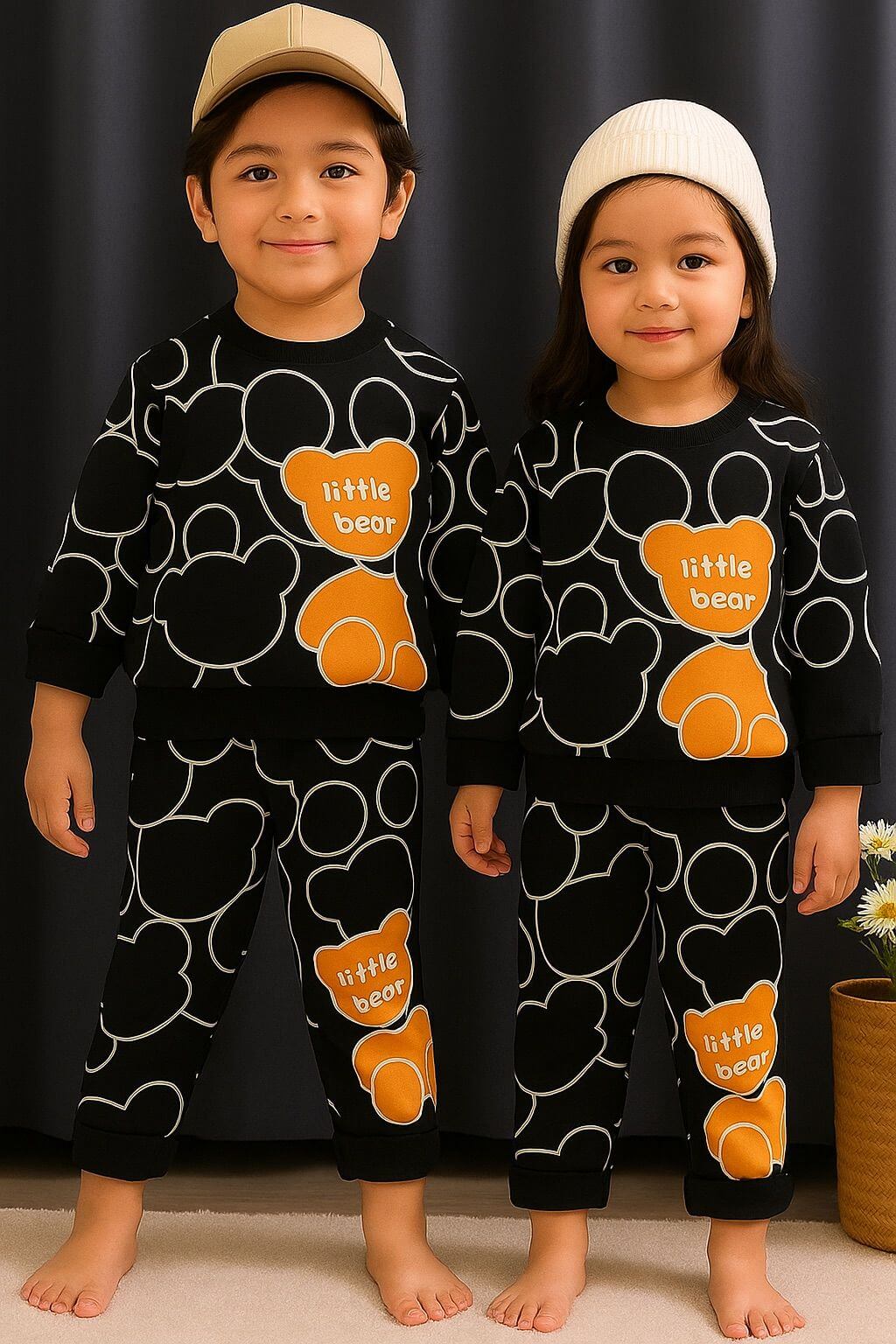 Little Bear Fleece Co-ord Set (Black/Orange)
