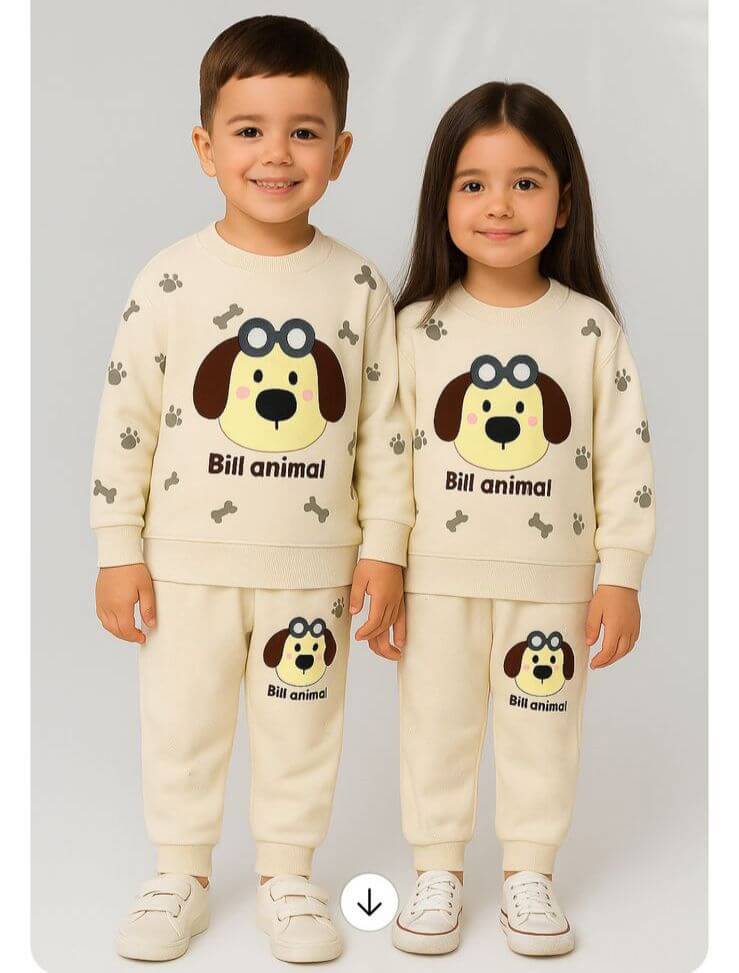 Bill Animal - Dog Print Fleece Co-ord Set (Beige)