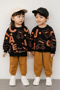Hooos Bear Print Fleece Co-ord Set (Black/Camel)
