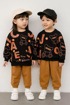 Hooos Bear Print Fleece Co-ord Set (Black/Camel)