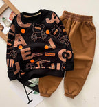 Hooos Bear Print Fleece Co-ord Set (Black/Camel)