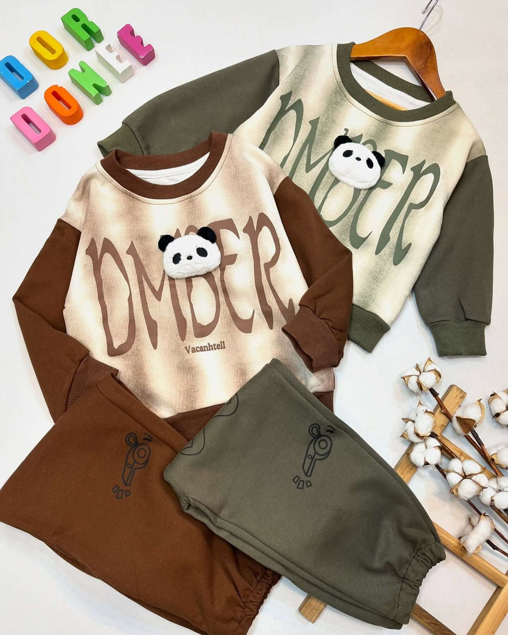 Panda Print Cozy Kids Fleece Sweatshirt & Trouser Set