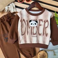 Panda Print Cozy Kids Fleece Sweatshirt & Trouser Set