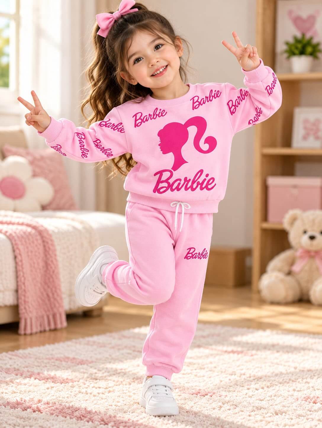 Pink Barbie Winter Fleece Kids Track Suits