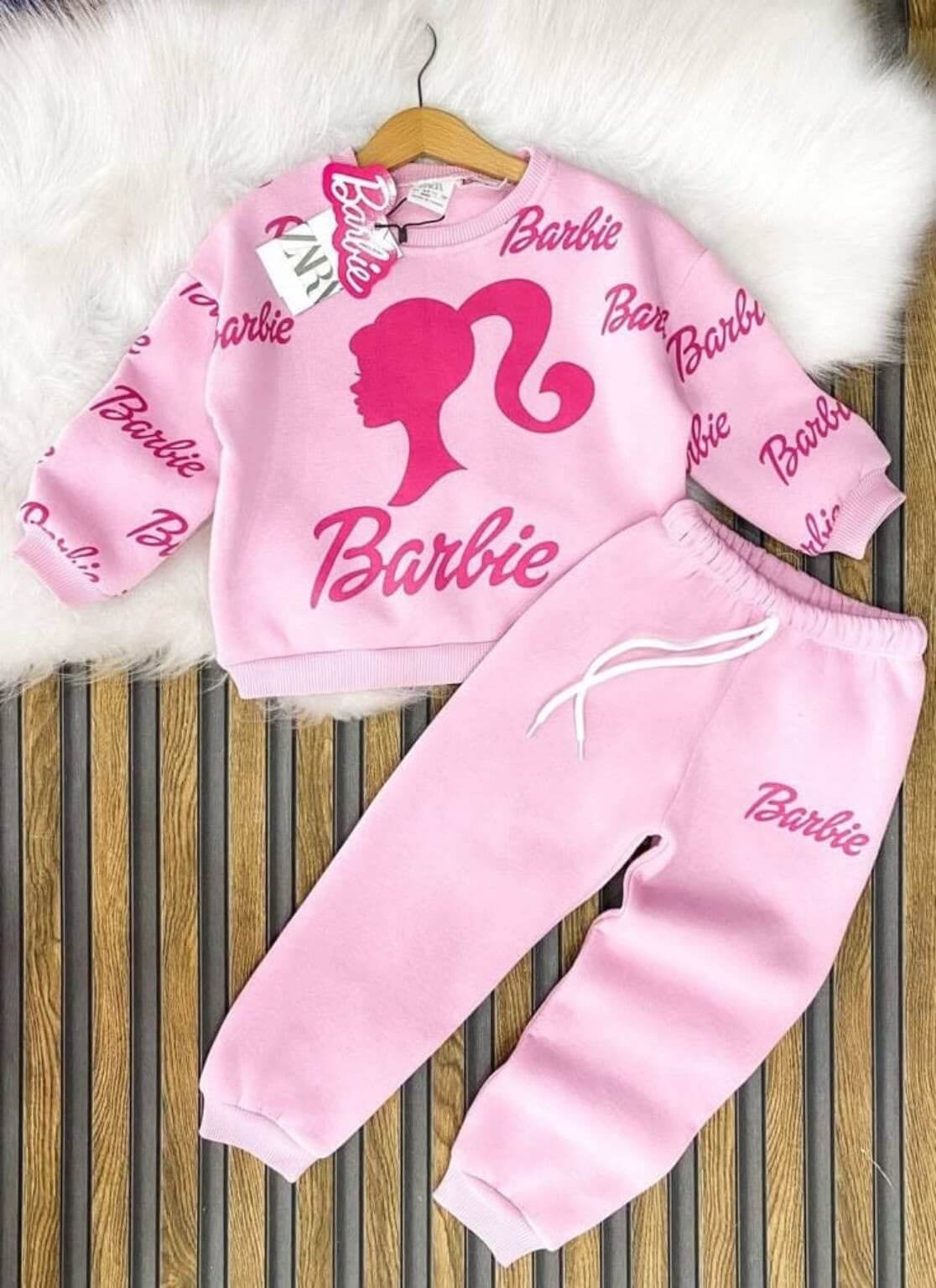 Pink Barbie Winter Fleece Kids Track Suits