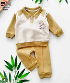 Brown Button with Collar Winter Fleece Kids Track Suits