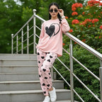pink heart printed night suit in premium fabric cotton jarsy