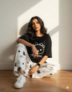 BLACK SMILE DESIGN NIGHT DRESS IN COTTON FABRIC