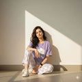 PURPLE NIGHT DRESS FLOWER PRINTED IN COTTON FABRIC