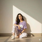 PURPLE NIGHT DRESS FLOWER PRINTED IN COTTON FABRIC