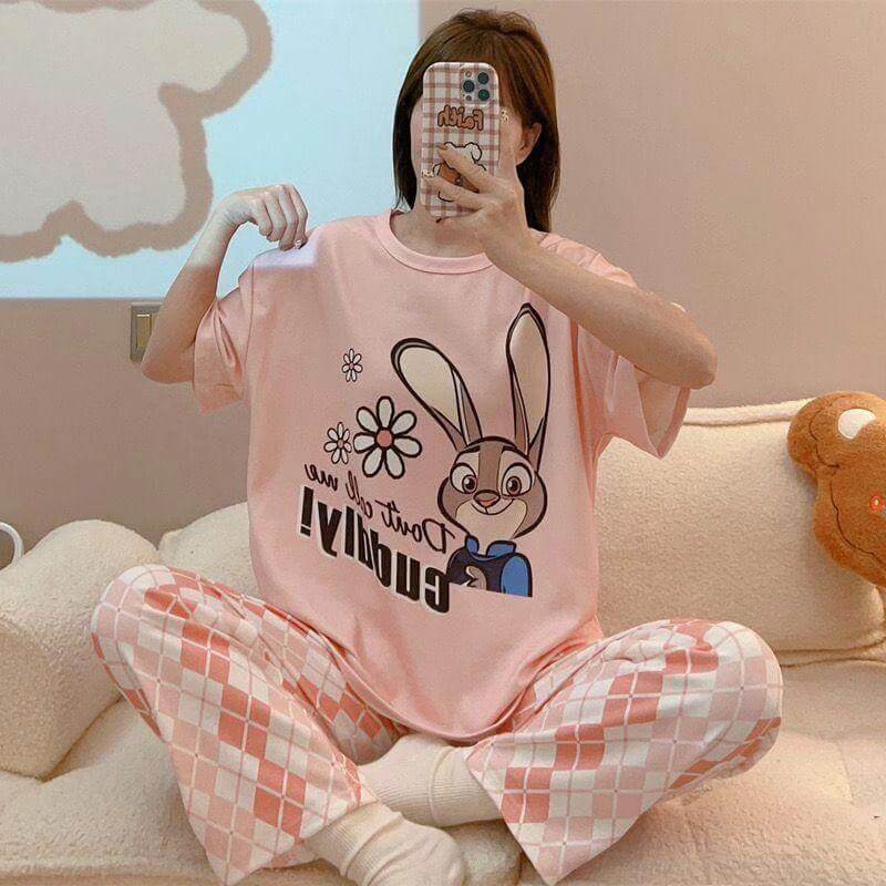 peach rabbid design night suit premium fabric for girls and woman