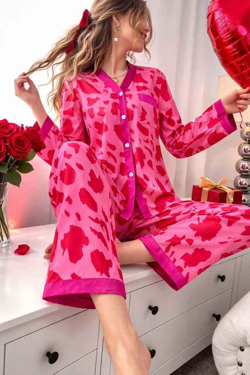 Lavender Star Dream Printed Button Style Full Sleeves Pjs Set