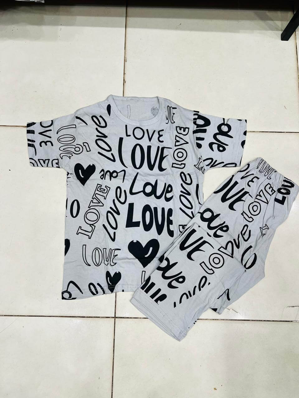 light grey  big love design night suit premium fabric for girls and woman