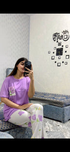 cream big love and  purple pocket pack of two night suit