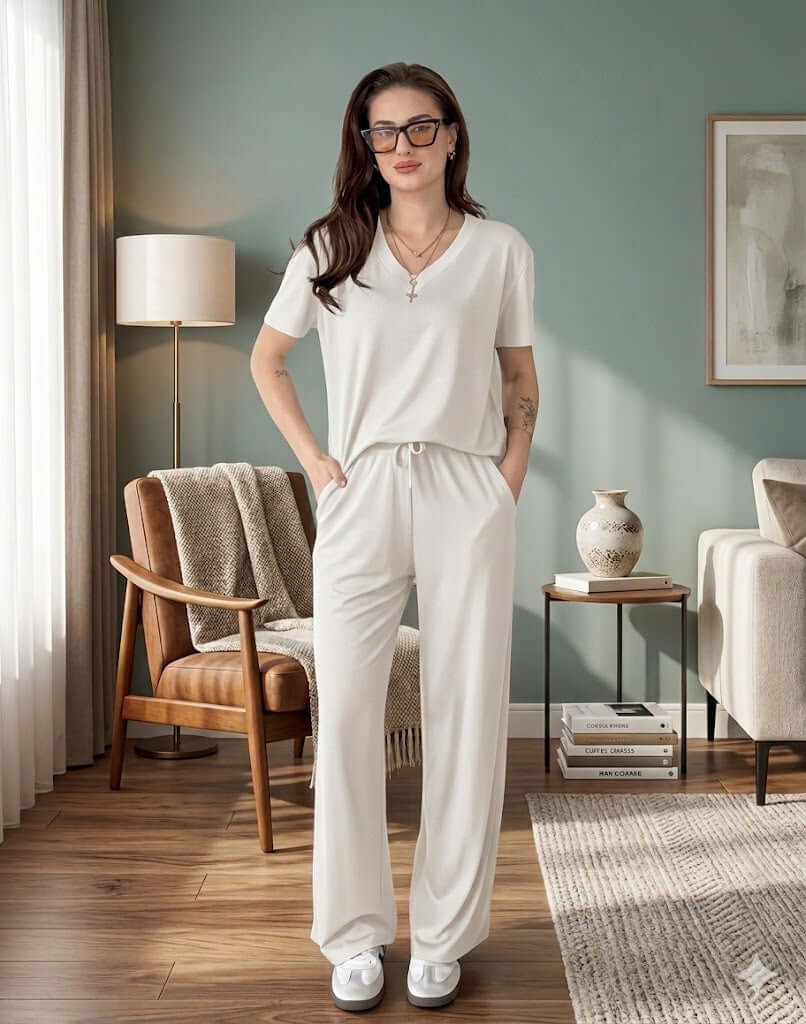 v neck half sleeves  style night suit in soft cotton fabric