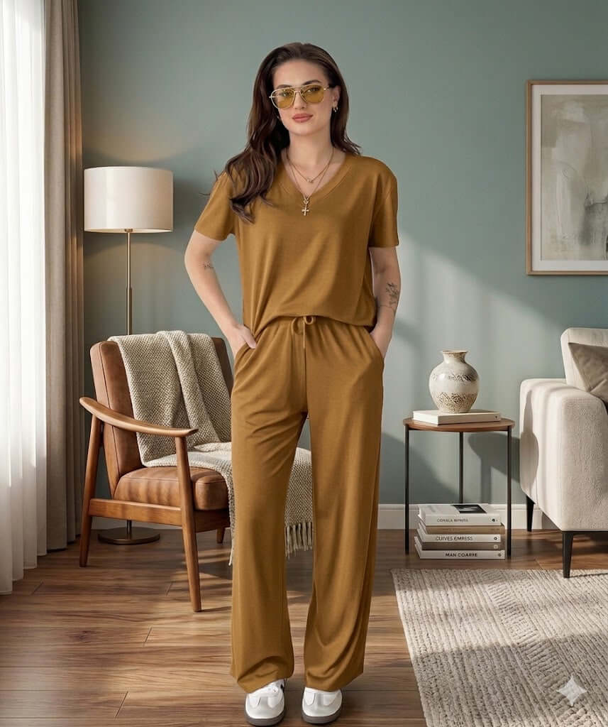 v neck half sleeves  style night suit in soft cotton fabric