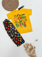 Yellow Doing My Best Printed Half Sleeves Kids Suit