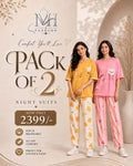 pink be happy and  yellow 3 bear pack of two night suit