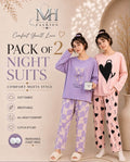 purple check heart  and pink double heart pack of two night suit  full  sleeves