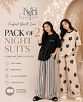 black lining and cream flower pack of two night suit  sleeves