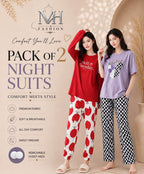 purple check heart  and  red hello tuesday pack of two night suit