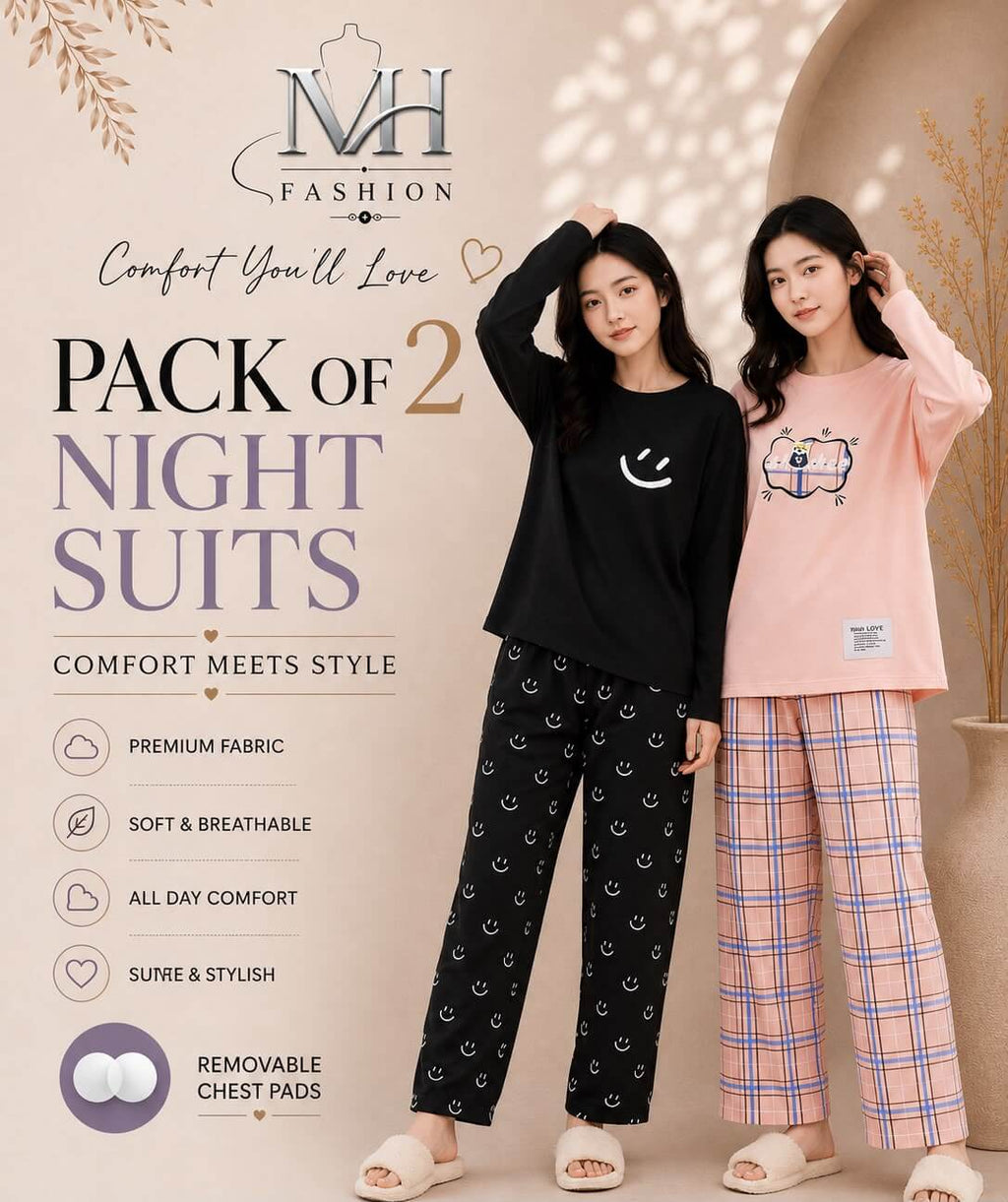 black smile and  pink sharkee  pack of two night suit