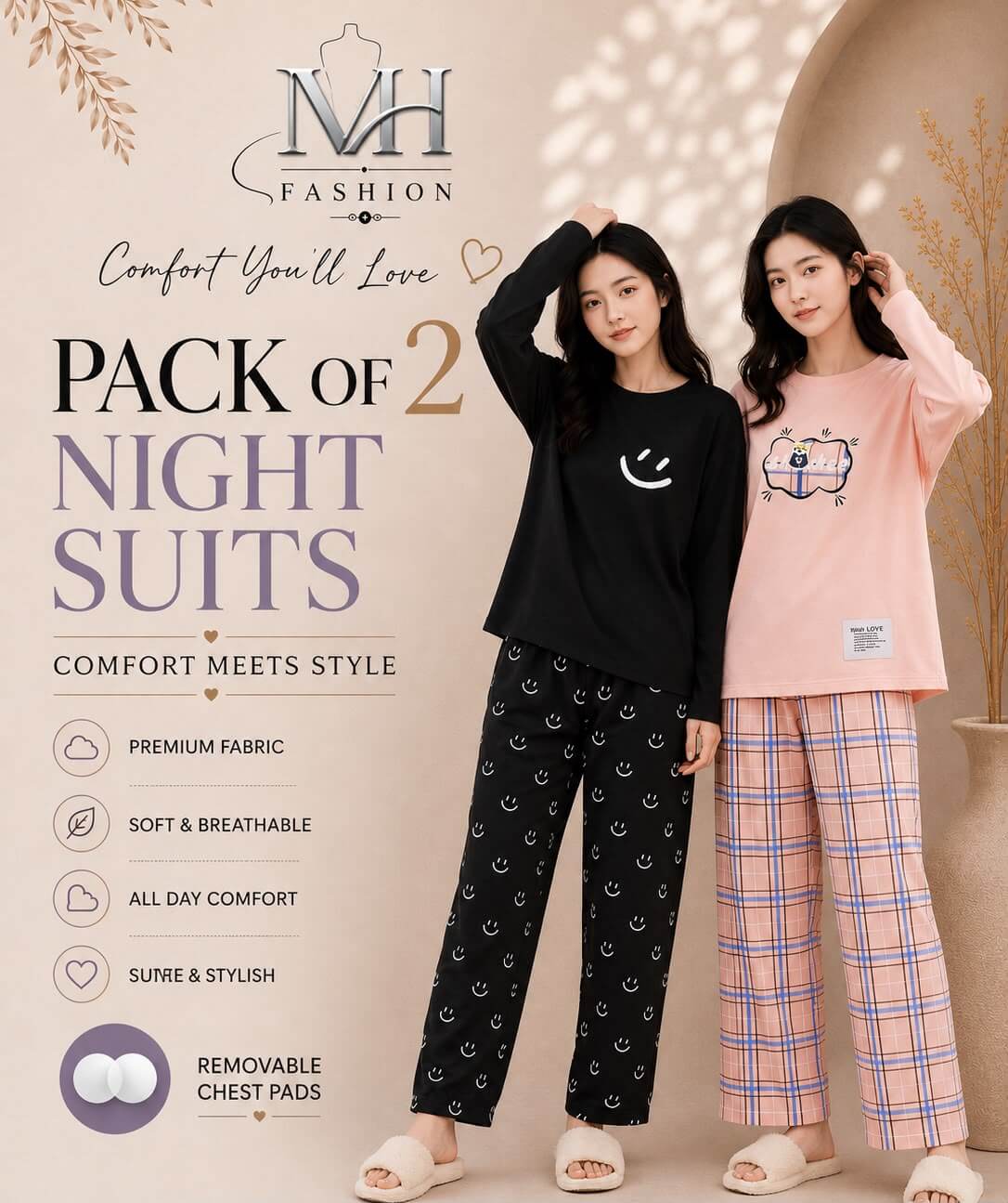 black smile and  pink sharkee  pack of two night suit