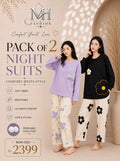 Purple pocket and black flower pack of two night suit full sleeves