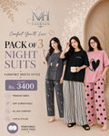 Pack of 3 Women's Cotton Jersey Night Suits – Soft & Comfortable Sleepwear