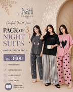 Pack of 3 Women's Cotton Jersey Night Suits – Soft & Comfortable Sleepwear