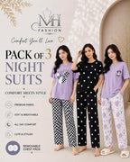 Pack of 3 Women's Cotton Jersey Night Suits – Soft & Comfortable Sleepwear
