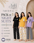 Pack of 3 Women's Cotton Jersey Night Suits – Soft & Comfortable Sleepwear
