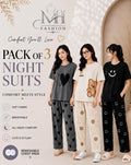 Pack of 3 Women's Cotton Jersey Night Suits – Soft & Comfortable Sleepwear